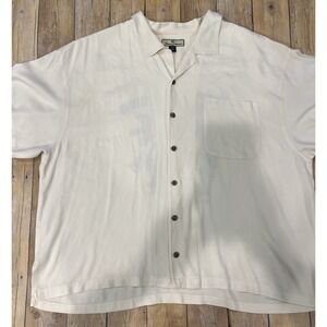 Tommy Bahama 100% Silk White/Off White VTG  Camp Shirt Embroidered Back 2XL